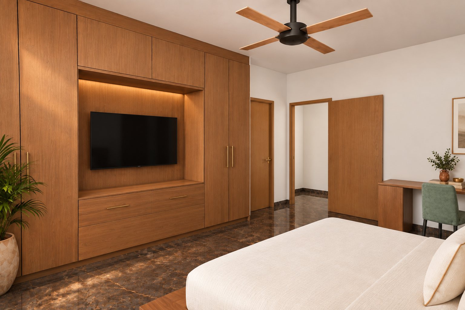 Huéspedes: armario y TV: Mueble de madera a medida con TV integrada.